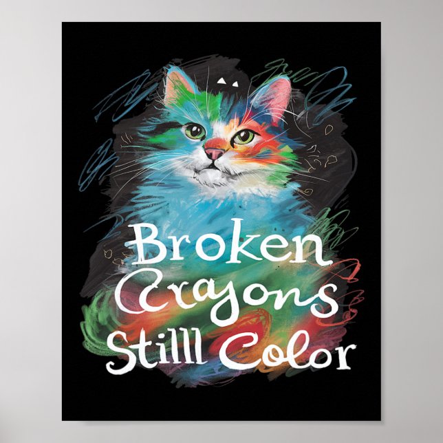 Trasiga kritor färgar fortfarande kattlärare Menta Poster (Framsidan)