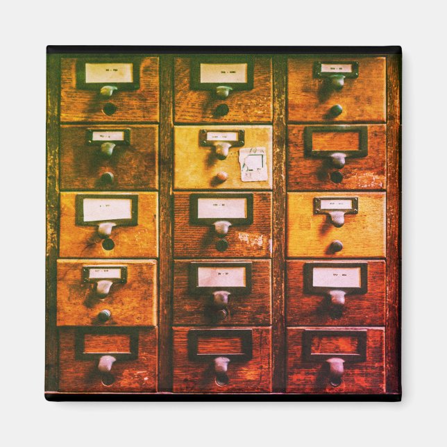 Träskåp för vintage bibliotek-kort magnet (Framsidan)