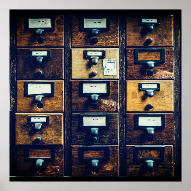Träskåp för vintage bibliotek-kort poster (Framsidan)
