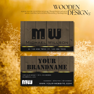 Träskivor Mörk Brown Wood Grain look Monogram Visitkort