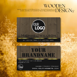 Träskivor Mörk Brown Wood Grain Titta med Logotyp Visitkort