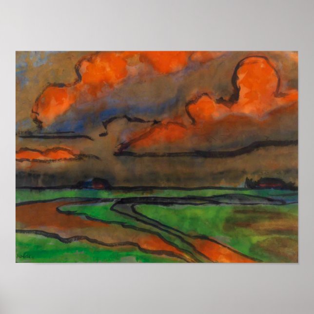 Trasklandskap under röda moln | Emil Nolde | Poster (Framsidan)