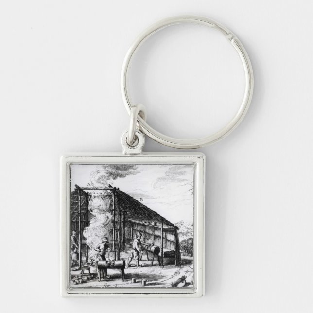 Träskodanande Fyrkantig Silverfärgad Nyckelring (Framsidan)