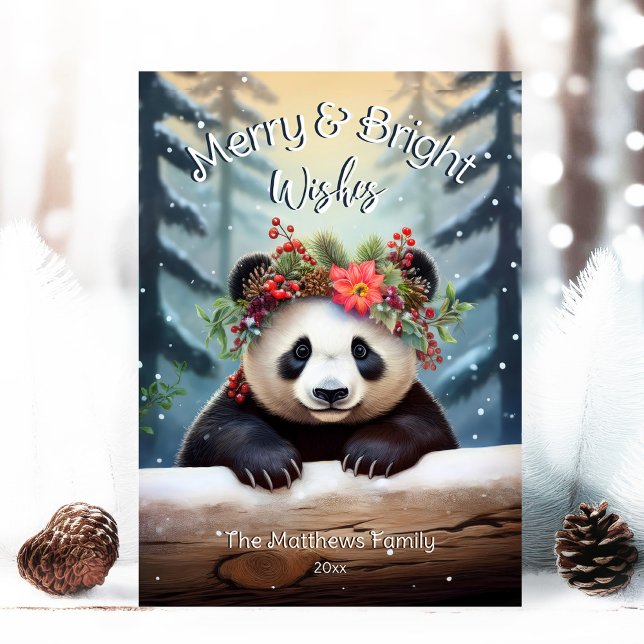 Träskog från Cute Panda Bear Forest Merry & Bright Julkort (Adorable Winter Snowy Scene With Peeking Dogs or Farm/Woodland Animals - Over 50 to Choose From!)