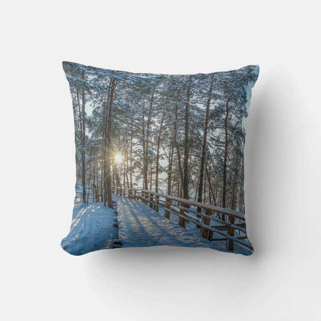 Träskog väg över snöskog kudde (Framsida)