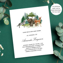 Träskogens djur baby shower budget inbjudan