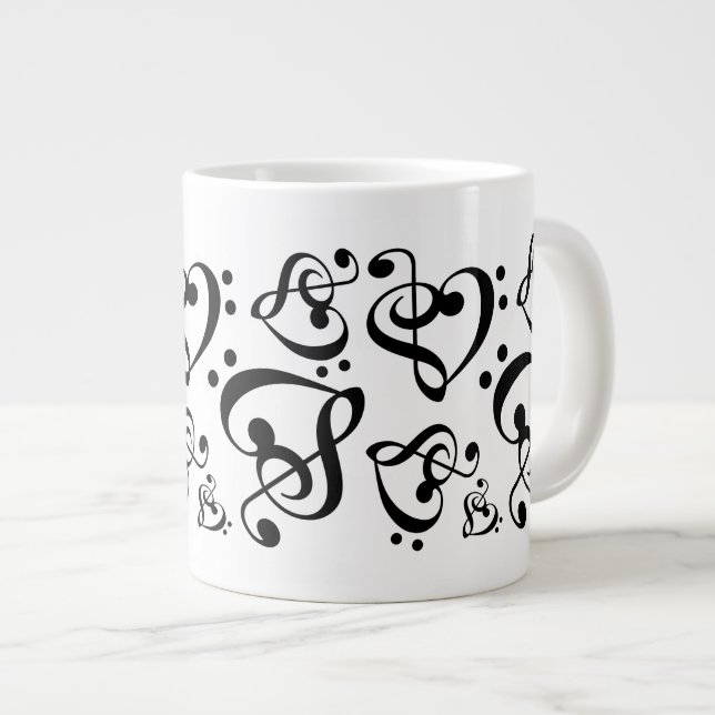 Träskrubbskädda Heart Musik noter Mugg Jumbo Mugg (Framsida höger)