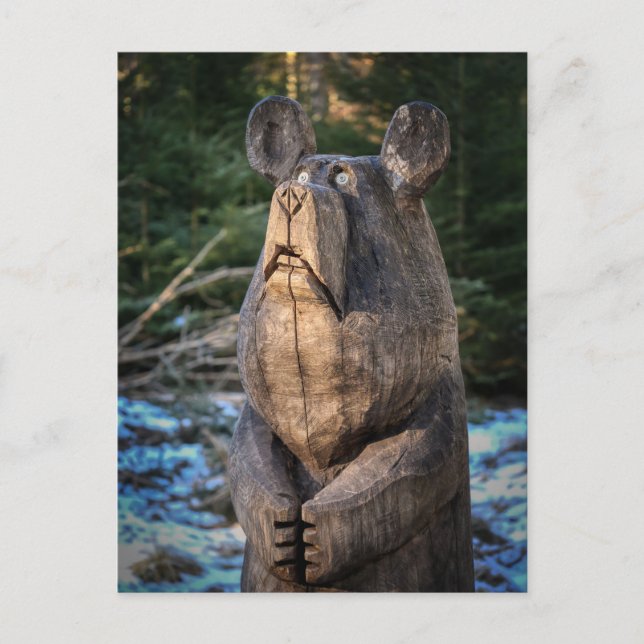 TRÄSKULPTUR BJÖRN Brevkort Vykort (Framsida)