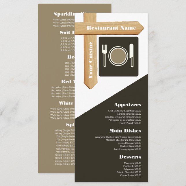 Träskyltsinställning Bord, Restaurant Slimline Meny (Fram/baksida)