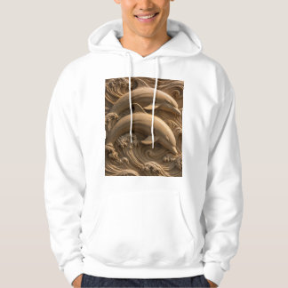 Träsnidade delfiner Havsvågor Grafisk Hoodie