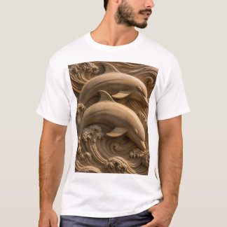 Träsnidade delfiner Havsvågor Grafisk T Shirt