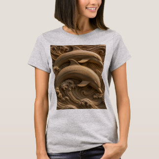 Träsnidade delfiner Havsvågor Grafisk T Shirt