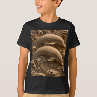 Träsnidade delfiner Havsvågor Grafisk T Shirt