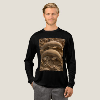 Träsnidade delfiner Havsvågor Grafisk T Shirt