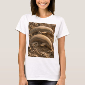 Träsnidade delfiner Havsvågor Grafisk T Shirt