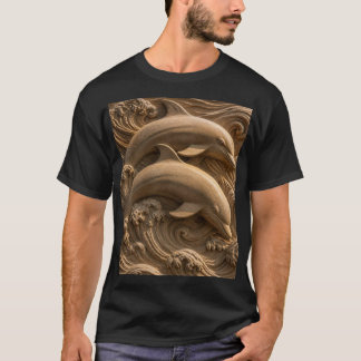 Träsnidade delfiner Havsvågor Grafisk T Shirt