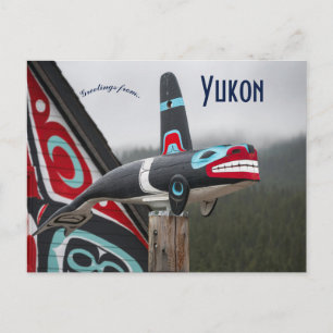 Träsnideri av en späckhuggare i Carcross Yukon Kan Vykort