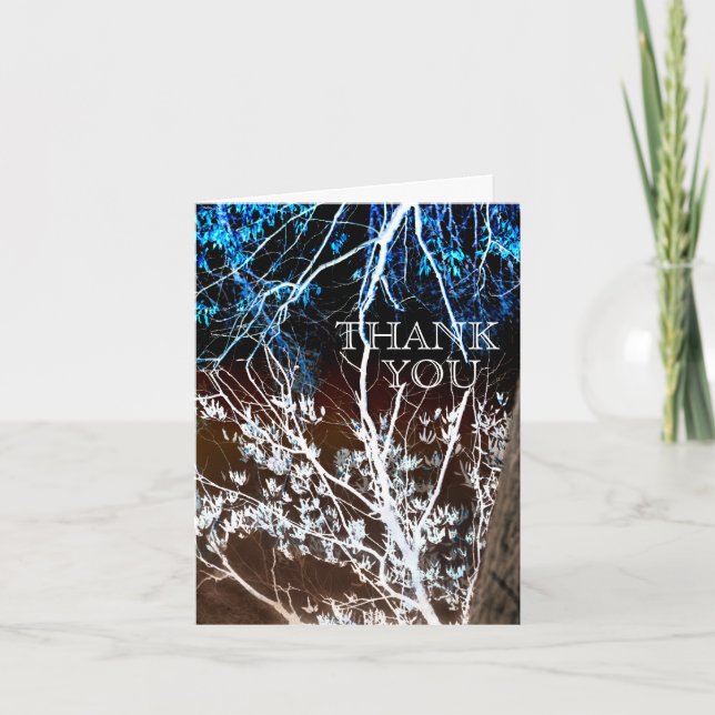 Träsnittstilblått & kort för bruntbrölloptack (Framsida)