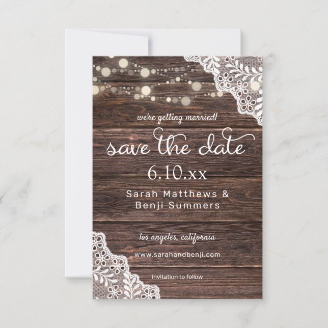 Träsnöre & Strängljus Save The Date V2 Spara Datumet (Framsida)