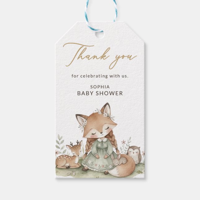 Träsnurrskilt för baby shower-present presentetikett (Framsidan)