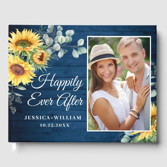 Träsolrosfärgen Rustic PHOTO Bröllop Gästböcker (Framsida)