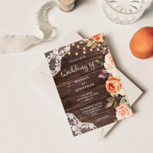 Träspets Blush & Persika Blommig med Ljus Inbjudan