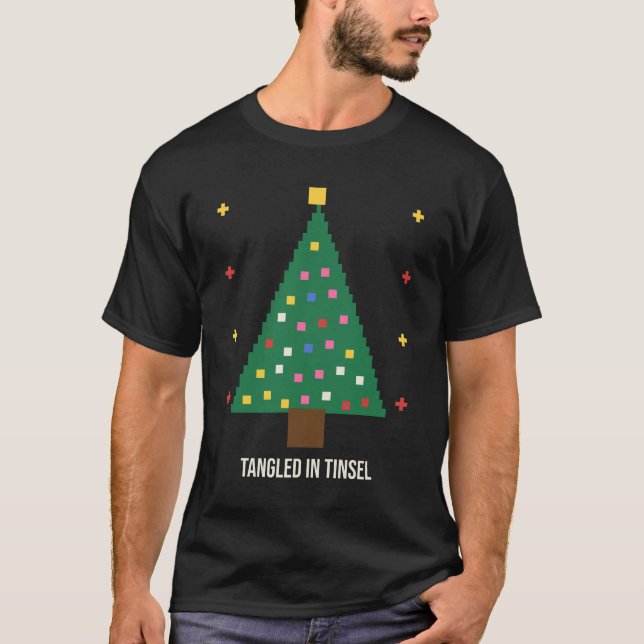 Trasslad i glitter Pixel julgran Rollig Tee (Framsida)