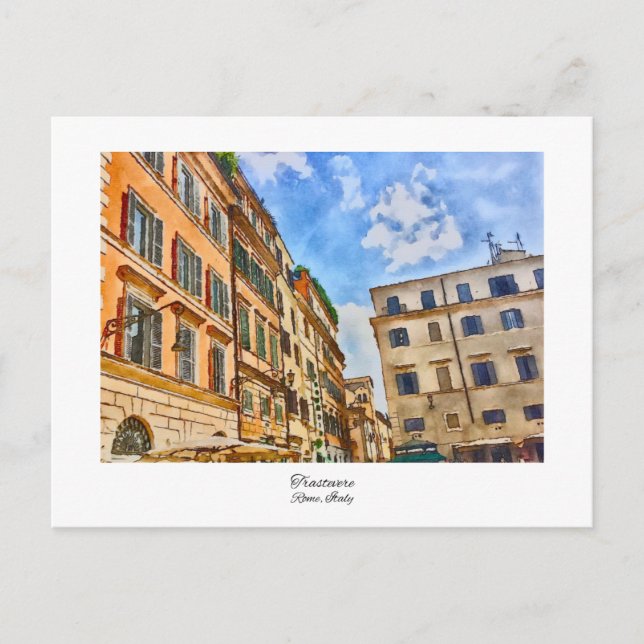 Trastevere Rom, Italien Watercolor Painting Vykort (Framsida)