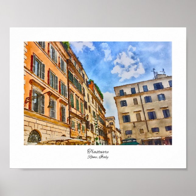 Trastevere Rom, Italien Watercolor Poster (Framsidan)