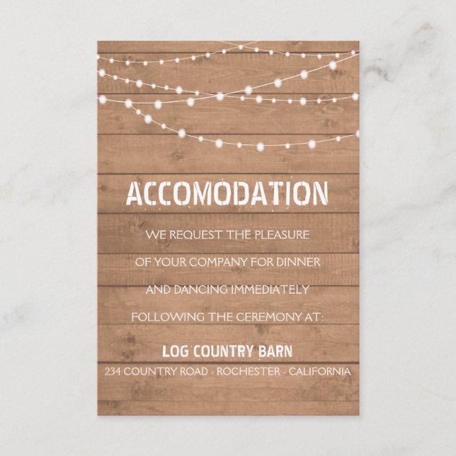 Trästruktur och strängljus svit bröllopsinsats tilläggskort (Framsida)
