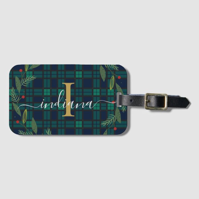 Trät Rustig Monogram-utandning Tartan Bagagebricka (Framsida horisontal)