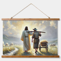 Trätoppad Rustic Wall Tapestry med Jesus yoking
