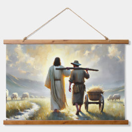 Trätoppad Rustic Wall Tapestry med Jesus yoking