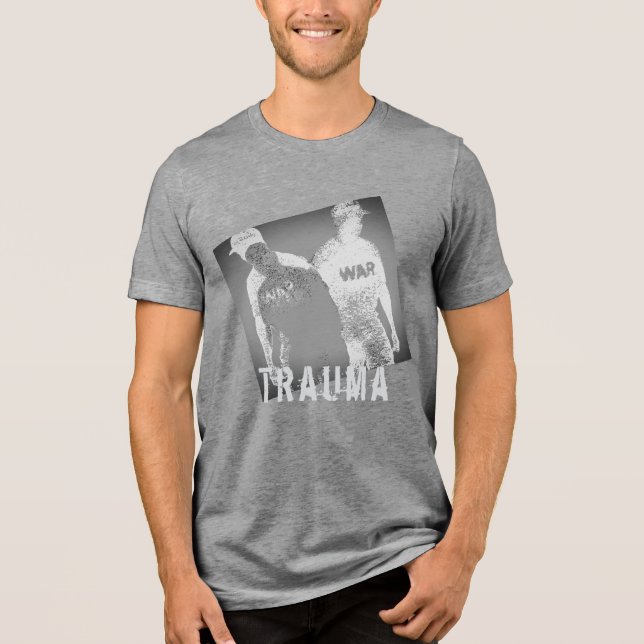 "Trauma" Krig Image-Abstrakt i Black Grått White T Shirt (Framsida)