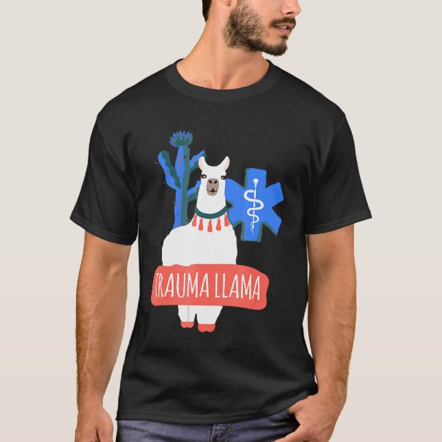 Trauma llama Llama Sjukvårdare skämtar EMS EMR. T Shirt (Framsida)