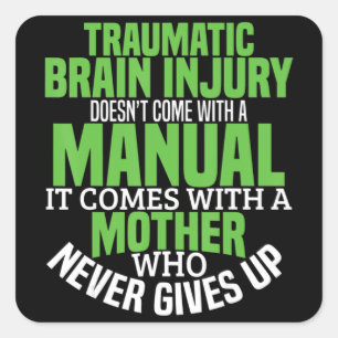Traumatic Brain Injury Awareness T Shirt TBI Medve Fyrkantigt Klistermärke