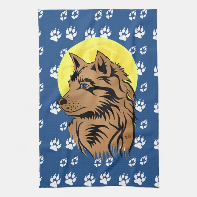 träumender Wolfswelpe Geschirrtuch Kökshandduk (Vertikal)