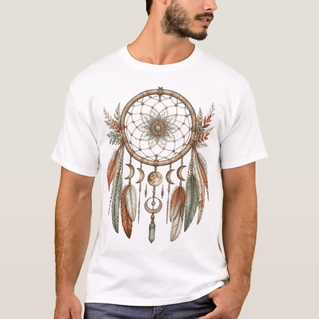 Traumfänger Mit Mondphasen Und Federn T Shirt (Framsida)