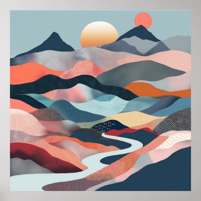 Traumhafte Flussfahrt durch eine abstrakte Welt Poster (Framsidan)