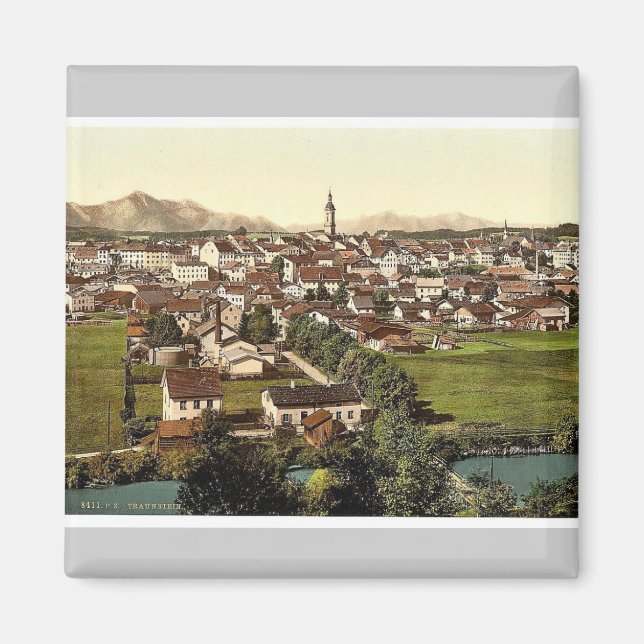 Traunstein, normalvy, övre Bayern, Tyskland eller Magnet (Framsidan)