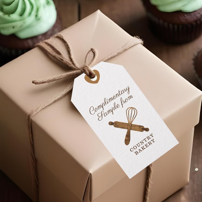 Trävalsstift och lagerbageri presentetikett (Wooden Rolling Pin & Whisk Bakery Sample Gift Tags)