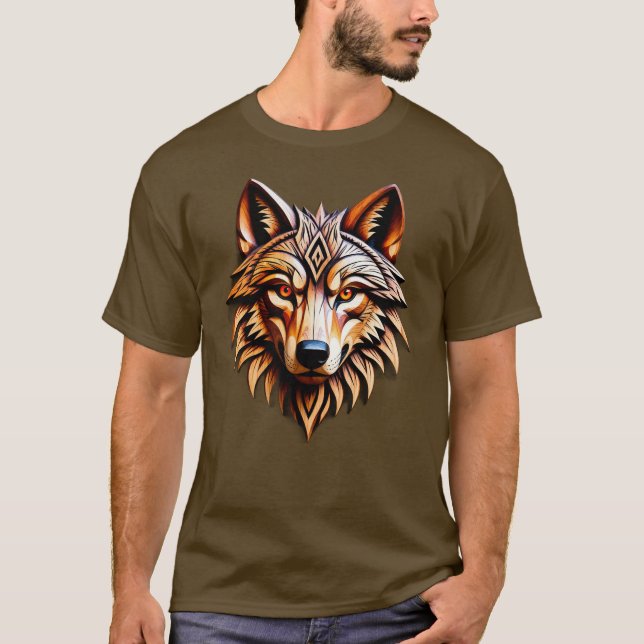 Trävargkonstskulptur med geometriska mönster t shirt (Framsida)