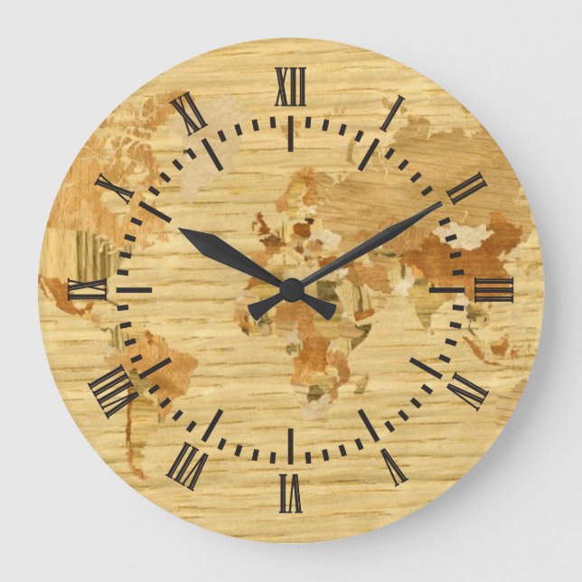 Trävärldskarta 2 stor klocka (Framsida)