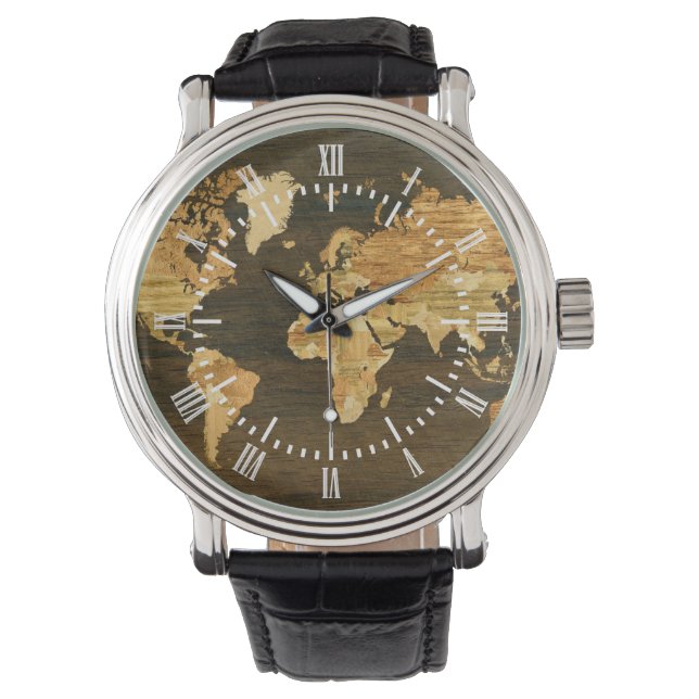 Trävärldskarta Armbandsur (Framsida)