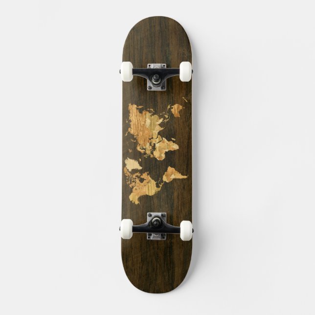 Trävärldskarta Skateboard Bräda 21,5 Cm (Framsida)