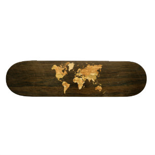 Trävärldskarta Skateboard Bräda 21,5 Cm