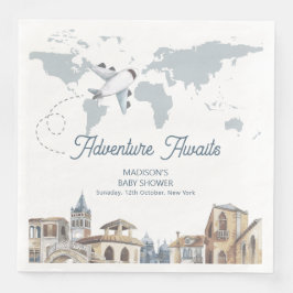 Travel Adventure World Map Airplane Baby Shower  Pappersservett