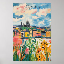 Travel Aesthetic Painting City Aachen Germany  Poster