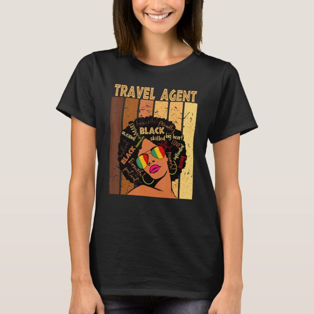 Travel Agent Afro African American Women Black T Shirt (Framsida)