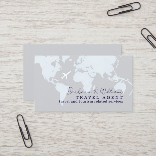 Travel Agent Business Card With Map Visitkort (Fram/Back In Situ)